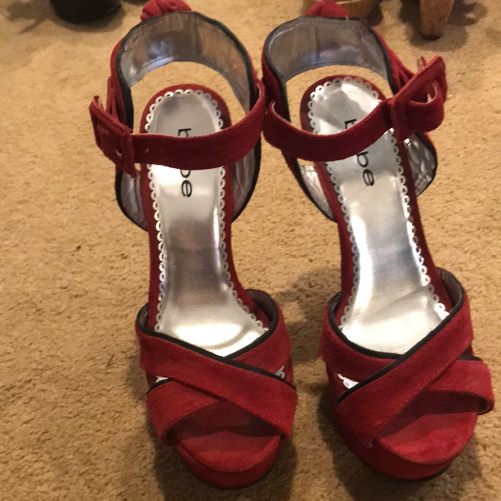 Red Bebe platform wedges